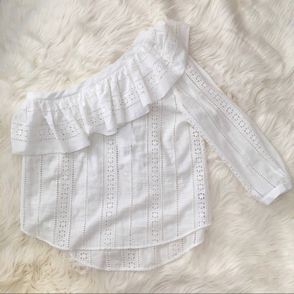 VERONICA BEARD Cruz White Eyelet Ruffle Cotton Top - Picture 5 of 8